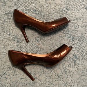 Brown Patton peep toe heels